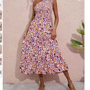 One Shoulder Casual Sleeveless Floral Dress